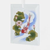 Eleganter Koi-Karpfen im Lotusteich Ornament Aus Glas (Vorderseite links)