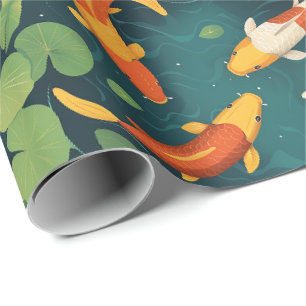 Eleganter Koi-Teich und Seerosenblätter im Vintage Geschenkpapier