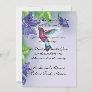 eleganter Kolibri lila Blumen Hochzeit Einladung