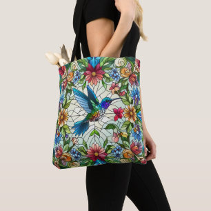 Eleganter Kolibri mit Buntglas-Effekt Tasche