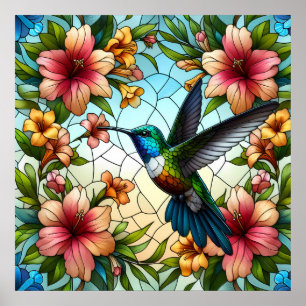 Eleganter Kolibri mit Buntglaseffekt Poster