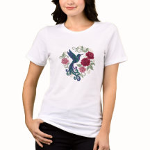 Eleganter Kolibri und rote Rosen Stickstil
