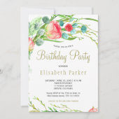 Eleganter Korallengarten aquamarine Rose Geburtsta Einladung (Vorderseite)