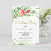 Eleganter Korallengarten aquamarine Rose Geburtsta Einladung (Stehend Vorderseite)