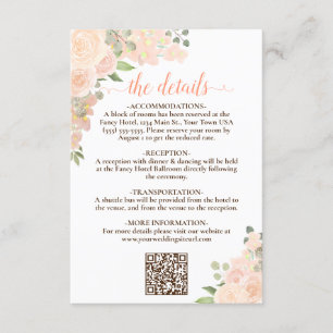 Eleganter Korallenpfirsichblumenzwiebelcode QR-Cod Begleitkarte
