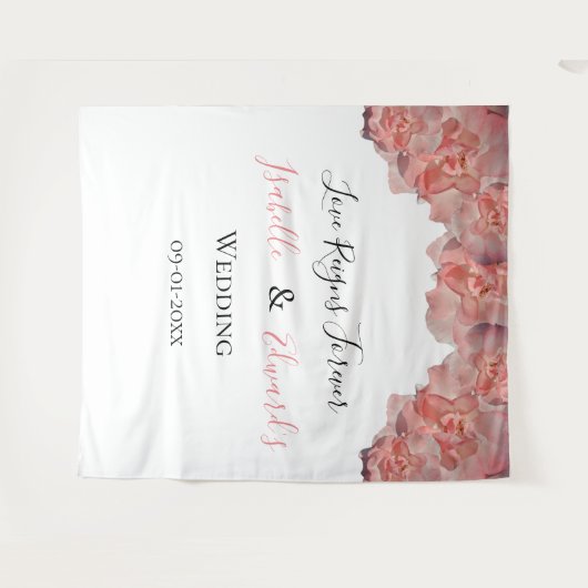 Eleganter Korallenrahmen Rosa Rose Blumenzange Wandteppich (Vorderseite (Horizontal))