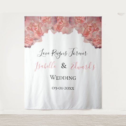 Eleganter Korallenrahmen Rosa Rose Blumenzange Wandteppich (Vorderseite)