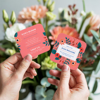 Eleganter Korallenriff blühendes Boho Blume Bouque Quadratische Visitenkarte