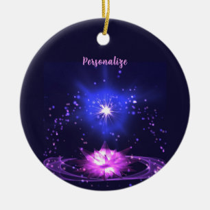 Eleganter kosmischer Zen Lila Crystal Lotus Blume Keramik Ornament