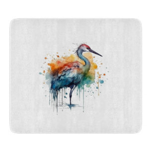 Eleganter Kranich: Aquarell-Kunst Schneidebrett