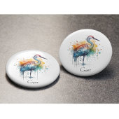 Eleganter Kranich: Aquarellkunst, individuell Button