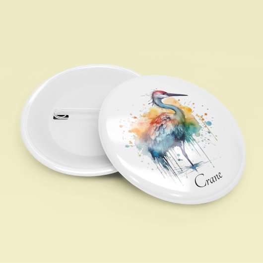 Eleganter Kranich: Aquarellkunst, individuell Button