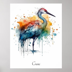 Eleganter Kranich: Wasserfarbenkunst, individuell Poster