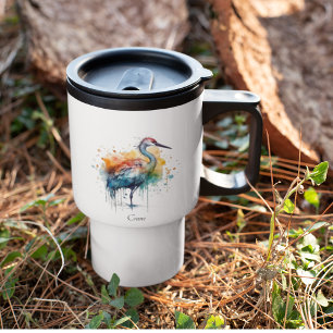 Eleganter Kranich: Wasserfarbenkunst, individuell Reisebecher