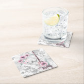 Eleganter Kranz aus rosa Blume. Rechteckiger Pappuntersetzer (Vor Ort)