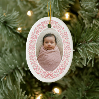 Eleganter Kranz-Bogen Baby's 1. Weihnachten Foto Keramik Ornament