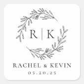 Eleganter Kranz Hochzeitsinitialen Monogramm Quadratischer Aufkleber (Vorderseite)