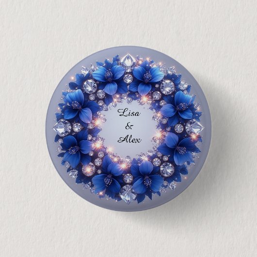 Eleganter Kranz mit blauen Blumen Button (Vorderseite)
