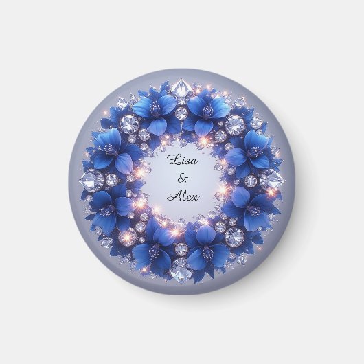 Eleganter Kranz mit blauen Blumen Magnet (Vorne)