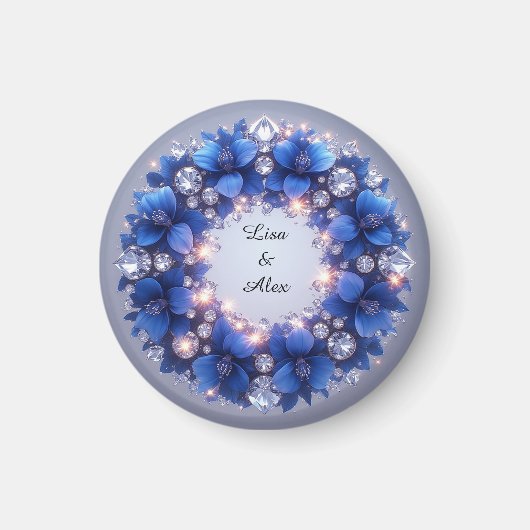 Eleganter Kranz mit blauen Blumen Magnet (Vorne)