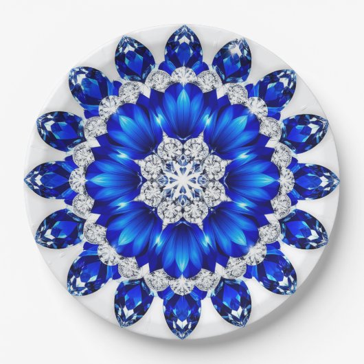 Eleganter Kranz mit blauen Blumen Pappteller (Vorderseite)