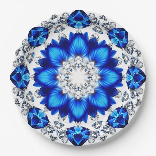 Eleganter Kranz mit blauen Blumen Pappteller (Vorderseite)