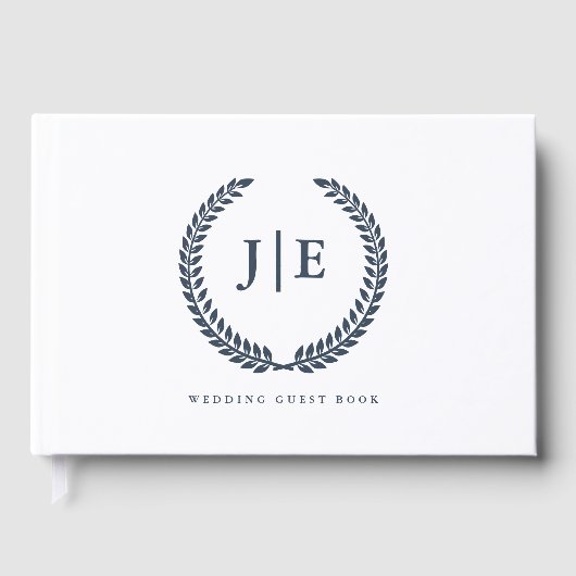 Eleganter Kranz-Monogramm-Hochzeit Gästebuch (Vorderseite)