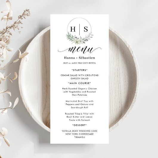 Eleganter Kranz-Monogramm-Hochzeit  Menükarte