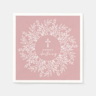 Eleganter Kranz und Kreuz Rosa Mädchen-Taufe Serviette
