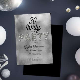 Eleganter Kristall Silver Foil 30. Geburtstag Part Einladung