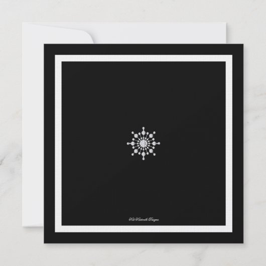 Eleganter Kristallschnee Silvester Schwarz & Weiß Einladung (Rückseite)