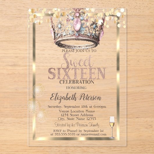 Eleganter Kronenbalken in Princess 16 Acryleinladungen (Vorderseite)