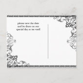 Eleganter Kronleuchter und Schnörkel Save the Date Ankündigungspostkarte (Rückseite)