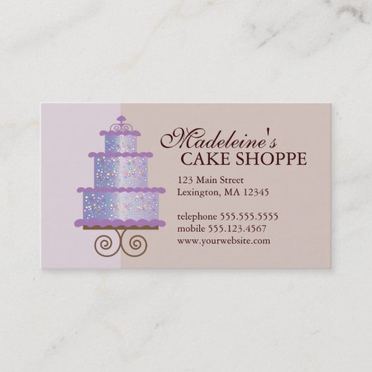 Eleganter Kuchen auf Tan Custom Bakery Business Ca Visitenkarte (Vorderseite)