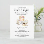 Eleganter Kuchen & Kaffee  Geburtstagsfeier Einladung (Stehend Vorderseite)