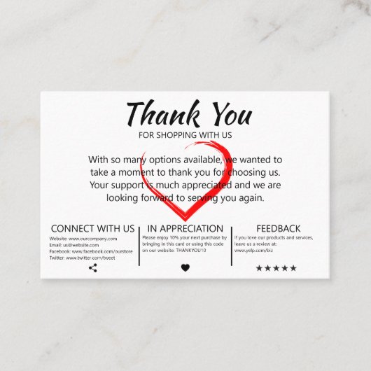 Eleganter Kundendanke Visitenkarte (Vorderseite)