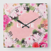 Eleganter künstlerischer Aquarell Rosenfarben Lieb Quadratische Wanduhr (Vorderseite)