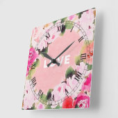 Eleganter künstlerischer Aquarell Rosenfarben Lieb Quadratische Wanduhr (Winkel)