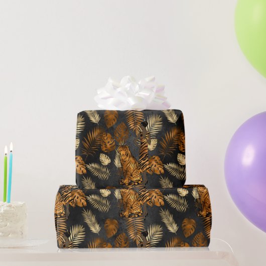 Eleganter Kupfer Black Graphic Tiger Geschenkpapier (Partygeschenke)
