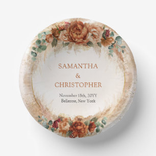 Eleganter Kupfer- und Bordeaux-Blume Pappteller