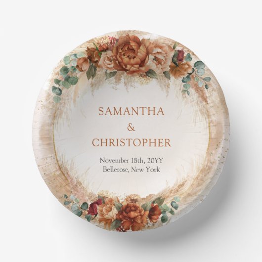 Eleganter Kupfer- und Bordeaux-Blume Pappteller (Vorderseite)