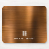 Eleganter Kupferbrown Metallic Monogram Name Mousepad (Vorne)