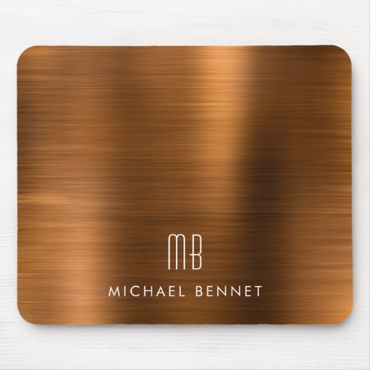 Eleganter Kupferbrown Metallic Monogram Name Mousepad (Vorne)