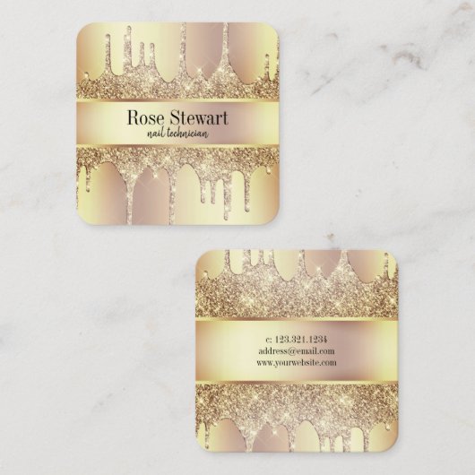 Eleganter Kupfergold-Glitzer-Tropfen Quadratische Visitenkarte (Vorne/Hinten)