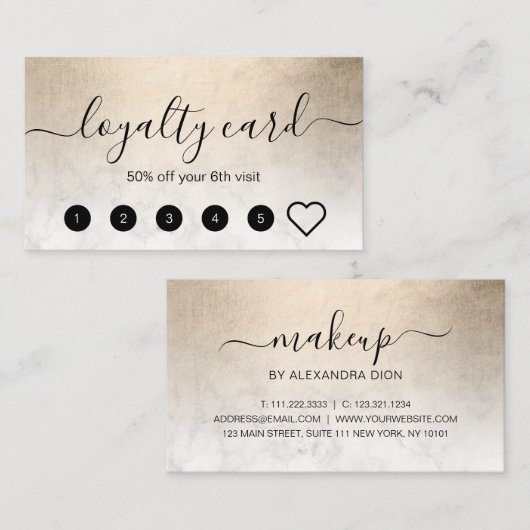 Eleganter Kupfergold-Schminkkünstler aus weißem Ma Treuekarte (Vorne/Hinten)