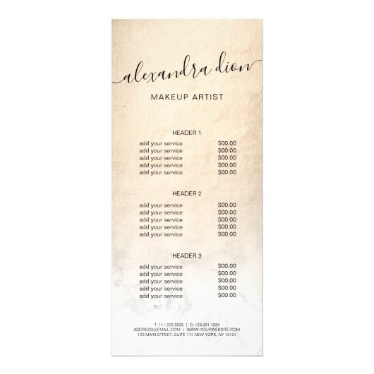 Eleganter Kupfergold-Schminkkünstler aus weißem Ma Werbekarte (Vorne)