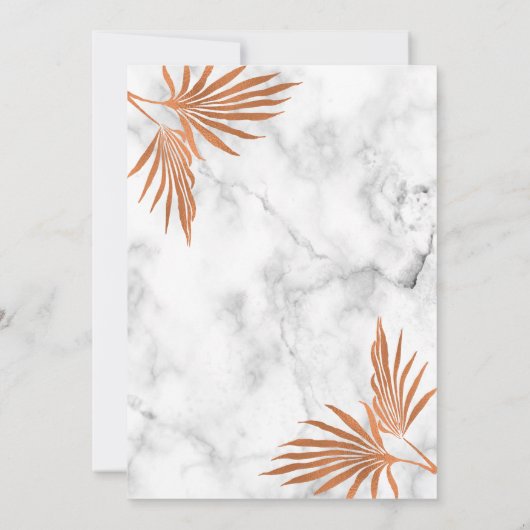 Eleganter Kupfermarmor Schwarz-weiße tropische Hoc Einladung (Rückseite)