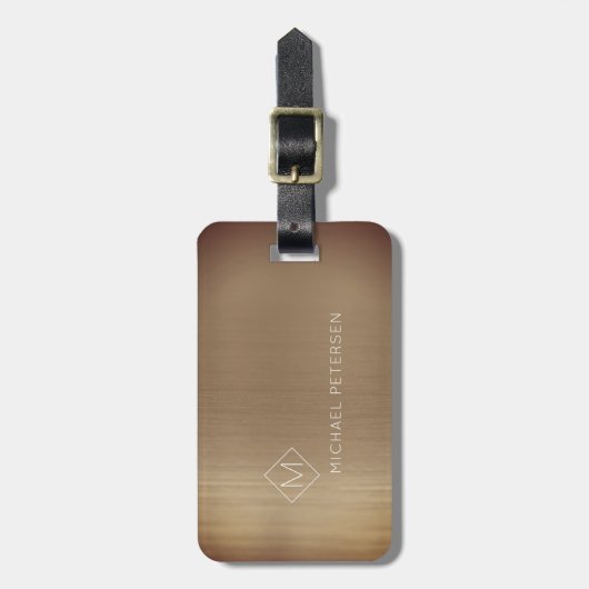 Eleganter Kupfername mit Monogramm Name modern Gepäckanhänger (Vorderseite vertikal)
