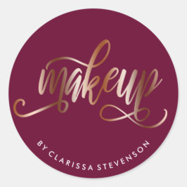 Eleganter Kupferstich-Rose-Gold & Bordeaux-Make-up Runder Aufkleber