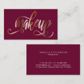 Eleganter Kupferstich-Rose-Gold & Bordeaux-Make-up Visitenkarte (Vorne/Hinten)